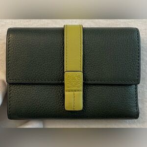 Loewe Authentic Forest Green Pebbled Leather Compact Vintage Wallet